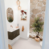 Mondiaz JOYA 71.6cm toiletmeubel - ronding rechts kleur Shadow - Wastafel FAYE positie Links Zonder kraangat kleur Talc. SW1421438
