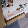Mondiaz ALAN-DLUX Ensemble de meuble - 150cm - meuble Oro mat - 2 tiroirs - Lavabo Cloud Opalo suspendu - vasque Gauche - 1 trou de robinet SW807123
