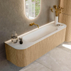 MONDIAZ KURVE 160cm Meuble salle de bain avec module 25 G et D - couleur Oak - 1 tiroir - 2 portes - vasque BIG MEDIUM centre - sans trous de robinet - Talc SW1138176