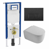 QeramiQ Dely Swirl Toiletset - 36.3x51.7cm - diepspoel - rimless - Geberit UP720 Duofix Sigma inbouwreservoir - 35mm zitting - mat zwarte metalen bedieningsplaat - rechtehoekige knoppen - mat wit SW1413885