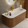 MONDIAZ KURVE-DLUX 100cm Meuble salle de bain avec module 25 G et D - couleur Walnut - 1 tiroir - 2 portes - vasque GRUNNE centre - 1 trou de robinet - couleur Opalo SW1137630