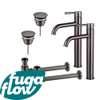 FugaFlow Eccelente Sobrado Kit robinet lavabo - pour double vasque - robinet rehaussé - bonde non-obturable - siphon design bas - Gunmetal PVD SW1124237