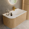 MONDIAZ KURVE-DLUX meuble de salle de bains 85 cm avec module 25 L couleur Oak avec 1 tiroir et 1 porte. Lavabo CLOUD à droite 1 trou de robinet couleur Opalo. SW1137553
