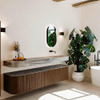 MONDIAZ THOR-DLUX Meuble de salle de bains - 200cm - arrondi gauche + droite - couleur Walnut - 2 tiroirs et 2 portes - Vasque suspendue CLOUD Droite sans trou de robinet - couleur Sombra SW1467270