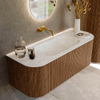 MONDIAZ KURVE-DLUX 120cm Meuble salle de bain avec module 25 G et D - couleur Walnut - 1 tiroir - 2 portes - vasque BIG SMALL centre - sans trou de robinet - couleur Opalo SW1137625