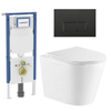 QeramiQ Dely Toiletset - 36.3x51.7cm - diepspoel - rimless - Geberit UP720 inbouwreservoir - softclose toiletzitting - mat zwarte bedieningsplaat - rechtehoekige knoppen - met Burda frame - glans wit SW1428321