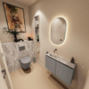 MONDIAZ TURE-DLUX Meuble toilette - 80cm - Smoke - EDEN - vasque Glace - position gauche - sans trou de robinet SW1103552