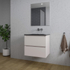 Saniclass Chaci Meuble de salle de bain - 60x46x55cm - lavabo en céramique noir - 1 vasque - sans trou de robinet - 2 tiroirs - miroir rectangulaire - mat cotton (beige) SW1182374