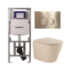 QeramiQ Dely Toiletset - 36.3x51.7cm - diepspoel - rimless - Geberit UP320 inbouwreservoir - softclose toilet zitting 35 mm - geborsteld messing bedieningsplaat - ronde knoppen - mat beige SW1236509
