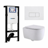QeramiQ Dely Swirl Toiletset - 36.3x51.7cm - diepspoel - rimless - Geberit UP320 plieger inbouwreservoir - slim zitting - mat witte metalen bedieningsplaat - rechtehoekige knoppen - mat wit SW1413314