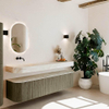 MONDIAZ THOR-DLUX Meuble de salle de bains - 190cm - arrondi gauche + droite - couleur Shadow - 2 tiroirs - 2 portes - Vasque suspendue CLOUD Gauche sans trou de robinet - couleur Ostra SW1466569