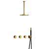 Hotbath Cobber X IBSX70 Regendoucheset inbouw - hoofddouche 20cm - plafondarm 30cm - handdouche staaf 1 stand - geborsteld messing - PVD SW677699