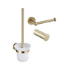 Fortifura Calvi Toiletset 3-delig - toiletrolhouder zonder klep - toiletborstel - handdoekhaak enkel rond - Geborsteld Messing PVD (Goud) SW1248388