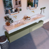 Mondiaz ALAN-DLUX Ensemble de meuble - 200cm - meuble Army mat - 2 tiroirs - Lavabo Cloud Glace suspendu - vasque Gauche et droite - 0 trous de robinet SW806281