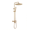 Fortifura Calvi Regendoucheset - thermostatisch - 30cm hoofddouche - gladde slang - staaf handdouche - draaibare baduitloop - Geborsteld Messing PVD (Goud) SW1592482