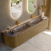 MONDIAZ KURVE-DLUX 200cm meuble de salle de bains arrondi gauche + droite couleur Dusk avec 2 tiroirs et 2 portes. Lavabo STOR SMALL double 2 trous de robinet Oza. SW1432756