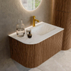 MONDIAZ KURVE-DLUX 75cm Meuble salle de bain avec module 25 G - couleur Walnut - 1 tiroir - 1 porte - vasque GRUNNE droite - 1 trou de robinet - couleur Opalo SW1137604