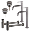 FugaFlow Eccelente Sobrado Slim Kit robinet lavabo - pour double vasque - robinet rehaussé - bonde clic clac - siphon design - Gunmetal PVD SW1124131