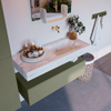 Mondiaz ALAN-DLUX Ensemble de meuble - 110cm - meuble Army mat - 1 tiroir - Lavabo Cloud Opalo suspendu - vasque Droite - 0 trous de robinet SW806709