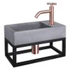 Differnz Force kit lave-mains - 40x22x8cm - Rectangulaire - 1 trou de robinet - Robinet en cuivre rose courbé - avec cadre noir - poignée croix - Gris béton SW373152