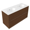 Saniclass Holz Frame Ensemble de meubles de salle de bains - 120x45x74cm - lavabo Chaci en céramique blanc - 2 vasques - sans trous de robinetterie - 2 tiroirs - walnut pure mat (bois) SW1579943