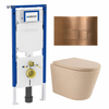 QeramiQ Dely Toiletset - 36.3x51.7cm - diepspoel - rimless - Geberit UP720 inbouwreservoir - softclose toilet zitting - 35mm - koperen bedieningsplaat - rechthoekige knoppen - mat beige SW1427085