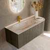 MONDIAZ KURVE-DLUX Meuble de salle de bains 115cm arrondi à droite couleur Shadow avec 1 tiroir et 1 porte. Lavabo BIG SMALL à gauche 1 trou de robinet Nata. SW1432284