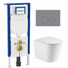 QeramiQ Dely Toiletset - 36.3x51.7cm - diepspoel - rimless - Geberit UP720 inbouwreservoir - softclose toiletzitting - bedieningsplaat licht grijs - ronde knoppen - met Burda frame - mat wit SW1428197