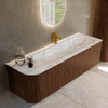 MONDIAZ KURVE-DLUX meuble de salle de bains 145 cm avec module 25 L couleur Walnut avec 1 tiroir et 1 porte. Lavabo BIG LARGE à droite 1 trou de robinet couleur Glace. SW1138081