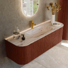 MONDIAZ KURVE-DLUX Meuble de salle de bains 140cm arrondi Gauche + Droite couleur Ruby avec 1 tiroir et 2 portes. Lavabo BIG SMALL Central 1 trou de robinet Nata. SW1432552