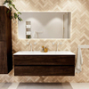 MONDIAZ VICA Ensemble meuble de salle de bains - 140cm - meuble bas dark brown - 2 tiroirs - lavabo moon double - 2 trous de robinet - version haute 60cm - talc SW1082586