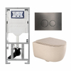 QeramiQ Dely Swirl Toiletset - 36.3x51.7cm - Geberit UP320 inbouwreservoir - met Burda frame - slim zitting - gunmetal bedieningsplaat - ronde knoppen - mat beige SW1130218