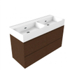 Saniclass Holz Pure Badkamermeubelset - 120x45x72cm - Legend keramische wastafel mat wit - 2 wasbakken - zonder kraangaten - 4 lades - mat walnut pure (hout) SW1596142