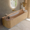 MONDIAZ KURVE-DLUX 160cm badmeubel ronding Links + Rechts kleur Oak met 1 lade en 2 deuren. Wastafel BIG MEDIUM Midden zonder kraangat Saba. SW1433089