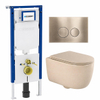 QeramiQ Dely Swirl Toiletset - 36.3x51.7cm - Geberit UP720 Duofix Sigma inbouwreservoir -slim zitting - geborsteld messing bedieningsplaat - ronde knoppen - mat beige SW1416832