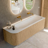 MONDIAZ KURVE 145cm Meuble salle de bain avec module 25 G - couleur Oak - 1 tiroir - 1 porte - vasque BIG LARGE droite - sans trous de robinet - Talc SW1138175