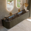 Mondiaz KURVE-DLUX Ensemble de meuble de salle de bains - 190x46x40cm - 2 tiroirs - 2 portes - lavabo solid surface - double - 2 trous de robinet - Shadow SW1414703