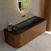 MONDIAZ KURVE 125cm Meuble salle de bain avec module 25 G - couleur Walnut - 1 tiroir - 1 porte - vasque BIG MEDIUM droite - sans trous de robinet - Urban SW1138463