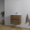 Saniclass Chaci Meuble de salle de bain - 60x45x55cm - lavabo en céramique brillant blanc - 1 vasque - 1 trou de robinet - 2 tiroirs - noyer SW721294
