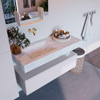 Mondiaz ALAN-DLUX Ensemble de meuble - 110cm - meuble Cale mat - 1 tiroir - Lavabo Cloud Opalo suspendu - vasque Gauche - 0 trous de robinet SW806847