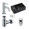 Plieger Houston ensemble lave-mains 37x23cm trou de robinet à gauche avec robinet d'eau froide chrome, siphon et bonde noir mat SW648303