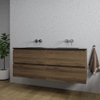 Saniclass Chaci Meuble de salle de bain - 140x46x55cm - lavabo en céramique noir - 2 vasques - sans trous de robinet - 4 tiroirs - noyer SW1171466