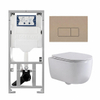 QeramiQ Dely Swirl Toiletset - 36.3x51.7cm - Geberit UP320 inbouwreservoir - met Burda frame - slimzitting - bedieningsplaat taupe - rechthoekige knoppen - mat wit SW1164229