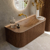 MONDIAZ KURVE-DLUX Meuble de salle de bains 110cm arrondi gauche + droite couleur Walnut avec 1 tiroir et 2 portes. Lavabo CLOUD central sans trou de robinet Arena. SW1431171