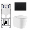 QeramiQ Dely Toiletset - 36.3x51.7cm - diepspoel - rimless - Geberit UP320 inbouwreservoir - met Burda frame - softclose toiletzitting - mat zwarte bedieningsplaat - ronde knoppen - glans wit SW1102476