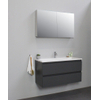 Basic Bella Meuble avec lavabo acrylique avec 1 trou de robinet et armoire de toilette à 2 portes grise 100x55x46cm Flat Pack Anthracite mat SW538696