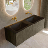 Mondiaz KURVE Ensemble de meubles de salle de bains - 130x46x40cm - 2 tiroirs - lavabo solid surface - double - sans trou de robinet - Shadow SW1414287