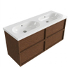 Saniclass Holz Frame Badkamermeubelset - 140x45x63.5cm - Palermo keramische wastafel wit - 2 wasbakken - zonder kraangaten - 4 lades - mat walnut pure (hout) SW1579711