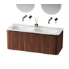 Royal Plaza Terra Ensemble meuble de salle de bains - 120x46.2x46cm - vasque en solid surface blanc mat - 2 vasques - sans trous de robinet - 2 tiroirs - châtaignier (noyer) SW1447033