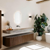 MONDIAZ THOR-DLUX Meuble de salle de bains - 190cm - arrondi gauche + droite - couleur Walnut - 2 tiroirs et 2 portes - Vasque suspendue CLOUD Milieu sans trou de robinet - couleur Oza SW1466793